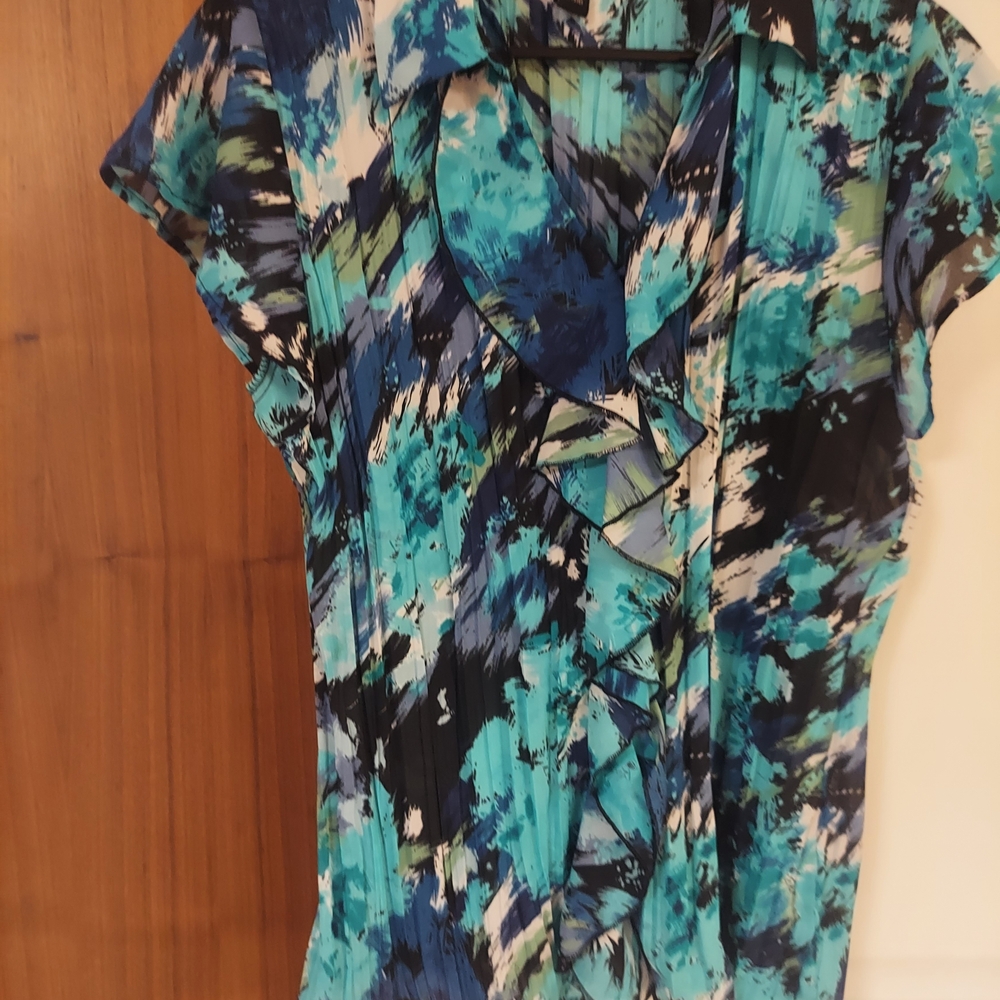 Style & Co. Teal and Black Abstract Blouse